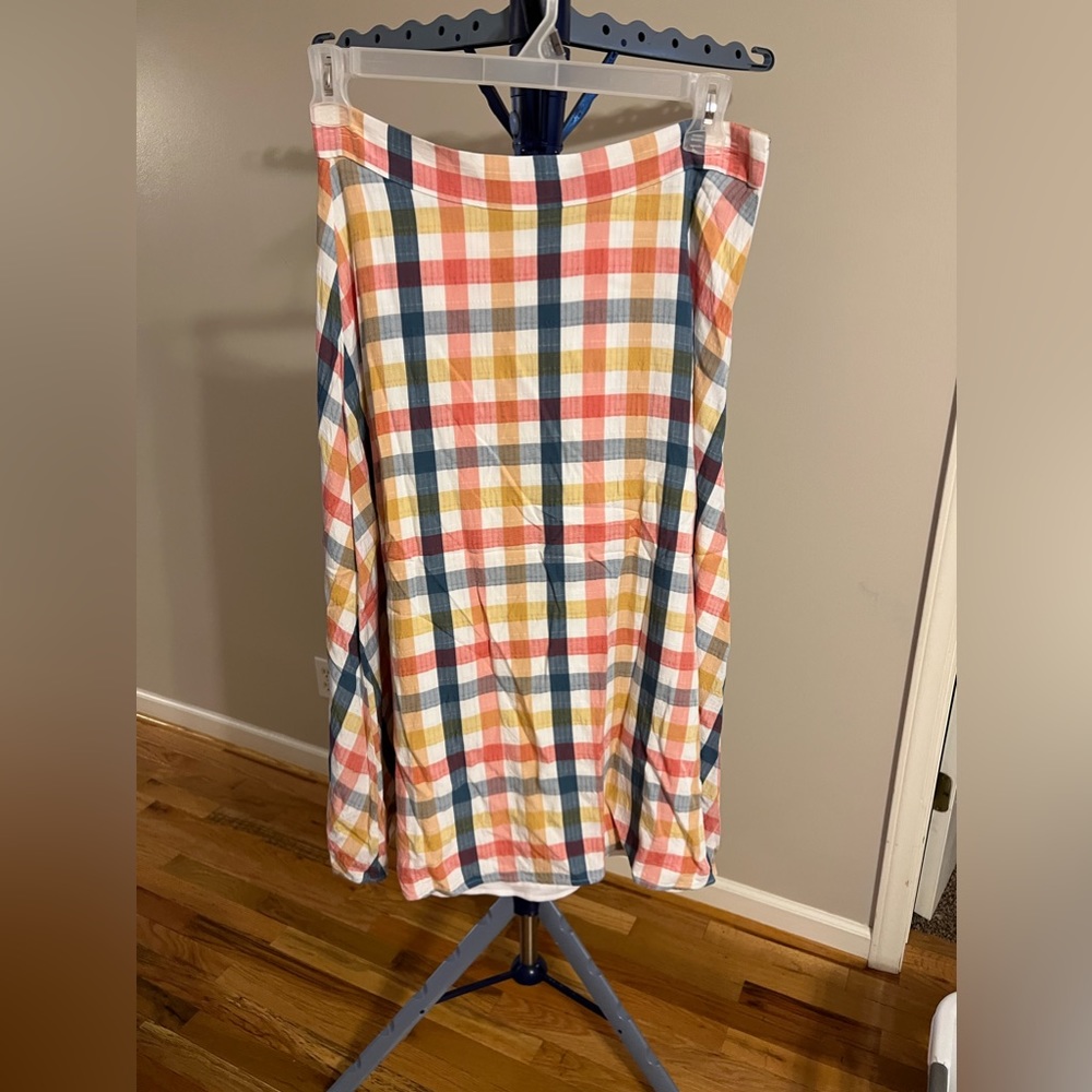 Loft Plaid Midi Side Zip Skirt